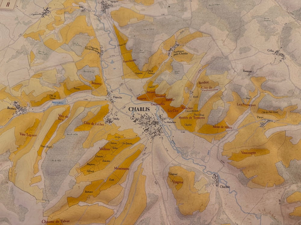 Topographiekarte Chablis im französischen Burgund